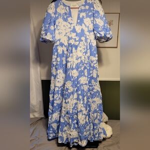 Tuckernuck Blue and White Puff Sleeve Sundress